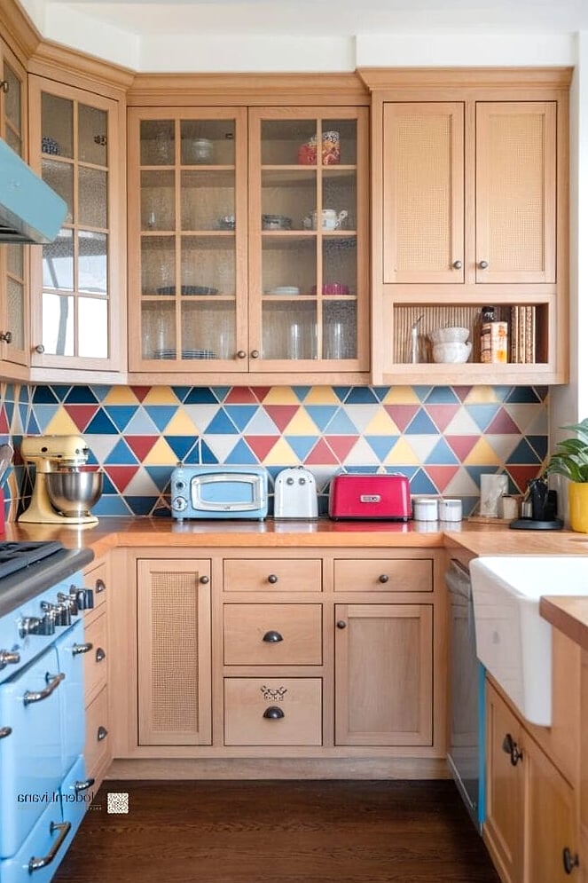 27 Light Wood Kitchen Ideas Worth Bookmarking Before You Renovate 21 Light Wood Cabinets with Colorful Tile Backsplash