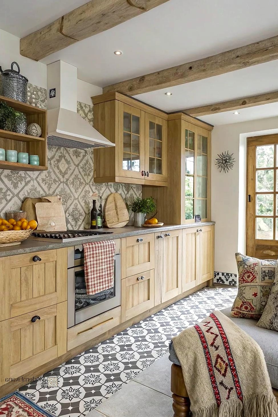 27 Light Wood Kitchen Ideas Worth Bookmarking Before You Renovate 25 Light Wood Cabinets with Patterned Floor Tile