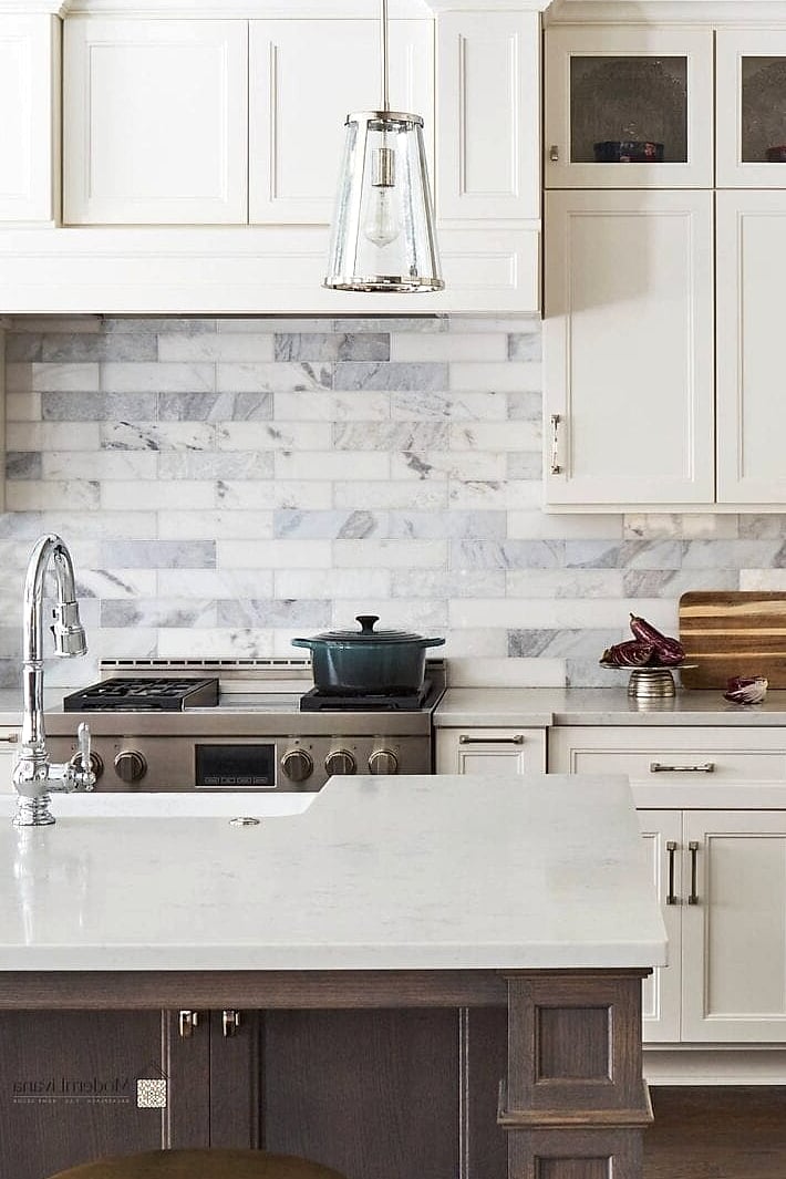 Marble Backsplash That Skips the Counter Match