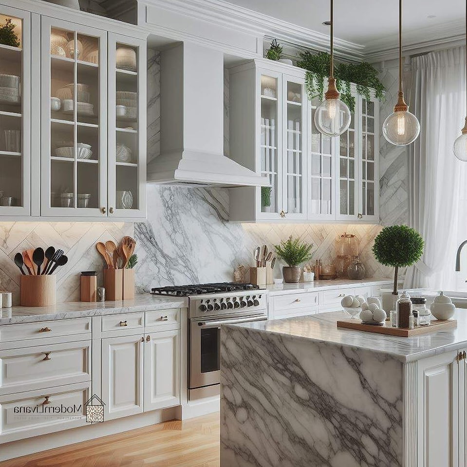 Marble Countertops with Dramatic Veining