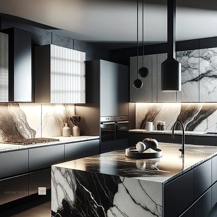 Marble Countertops with Black Veining