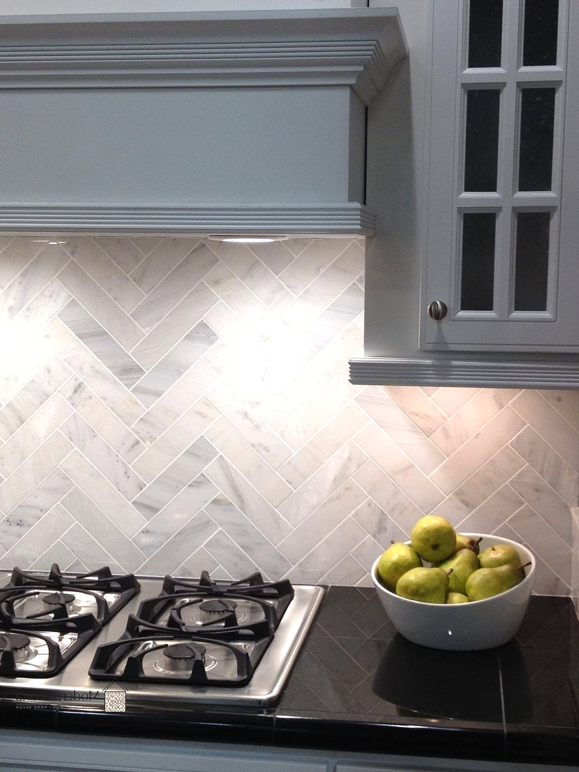 Marble Herringbone Backsplash