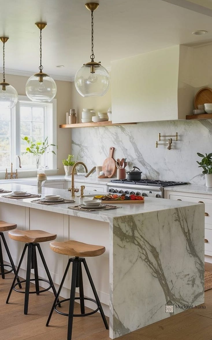 25 Kitchen Peninsula Ideas Stylish Functional Peninsula Ideas Perfect for Any Budget 11 Marble Look Peninsula Countertop