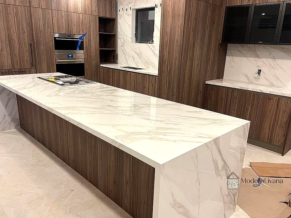 26 Kitchen Island Ideas You'll Want to Save Right Now 15 Marble-Look Porcelain Countertop