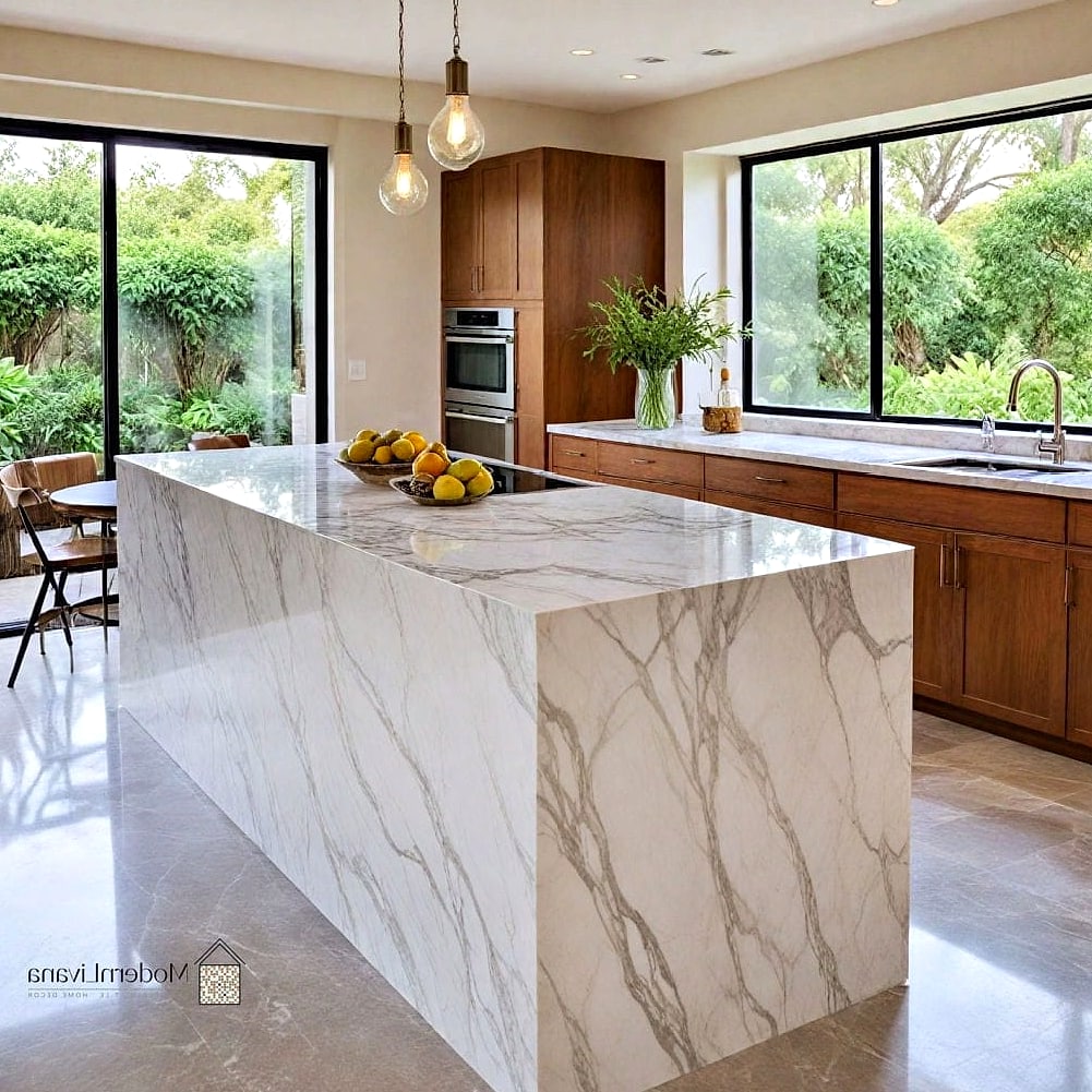 27 Kitchen Island Ideas That Designers Keep Coming Back To 16 Marble Look With Porcelain Slabs