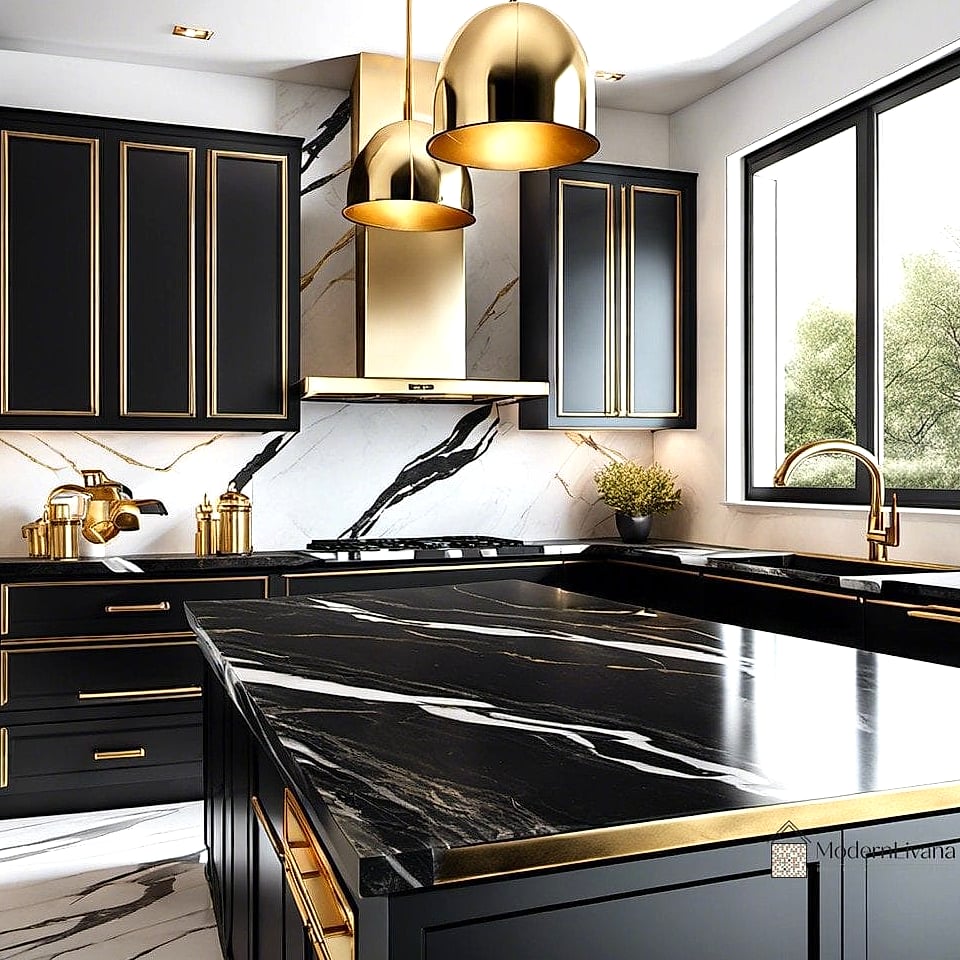 Marble and Matte Black Cabinet Pairing
