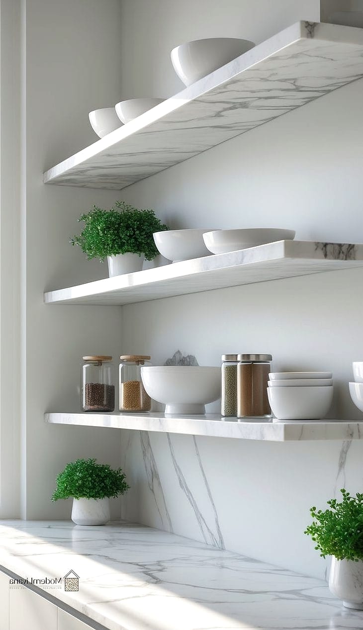 27 Kitchen Floating Shelves Ideas Creative Open Ideas Worth Stealing From Interior Designers 4 Marble Shelves for a Touch of Luxury