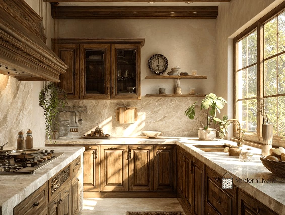 Marble and Warm Wood Island Combo