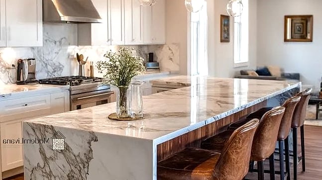 Marble Wrapped Kitchen Peninsula