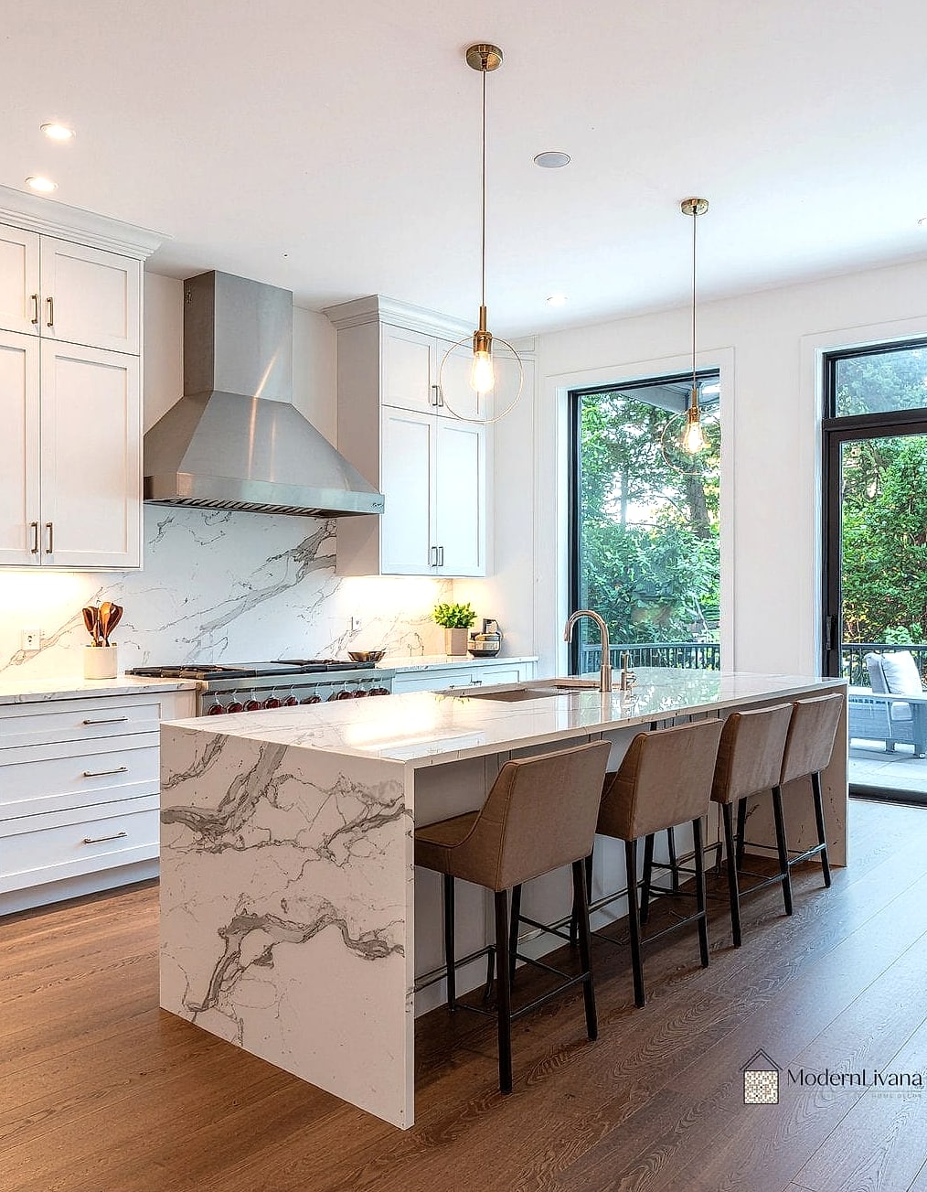 Matching Waterfall Backsplash and Countertop