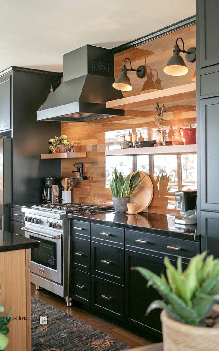 Matte Black Tile with Brass Accents