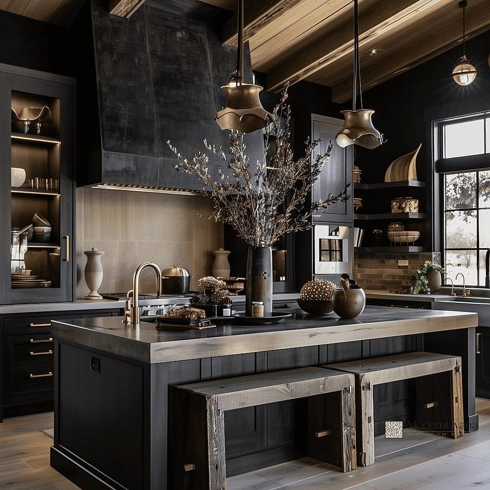 Matte Black Fixtures Against Warm Wood