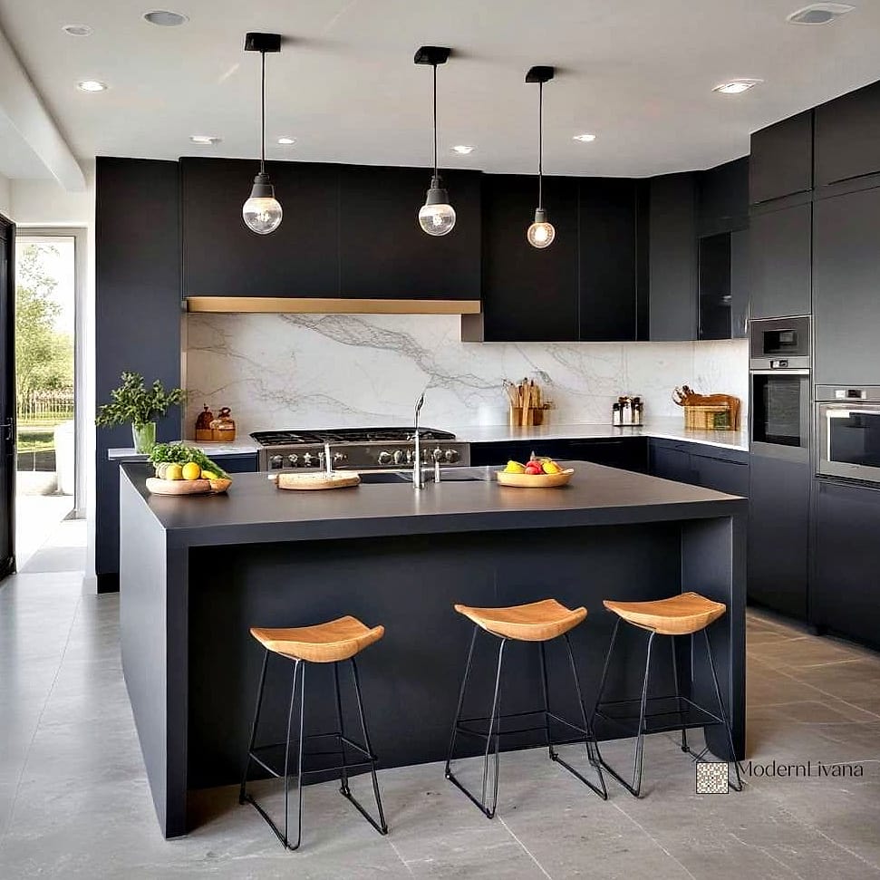 26 Kitchen Island Ideas You'll Want to Save Right Now 26 Matte Black Island Cabinets
