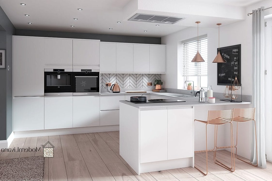 Matte White Cabinets with Brass Hardware