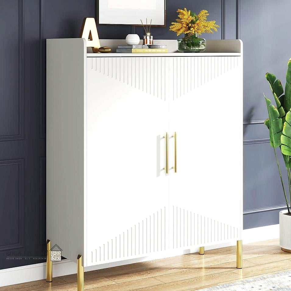 Matte White Cabinet with Brushed Brass Hardware