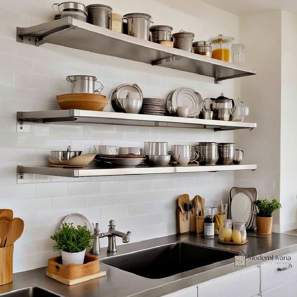 27 Metal Kitchen Ideas to Inspire Your Next Renovation 14 Metal Open Shelving