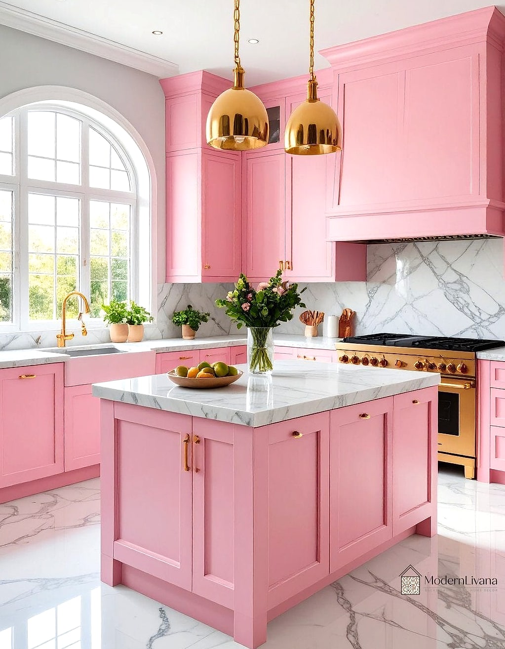24 Pink Kitchen Ideas to Inspire Your Next Renovation 5 Millennial Pink Open Shelving