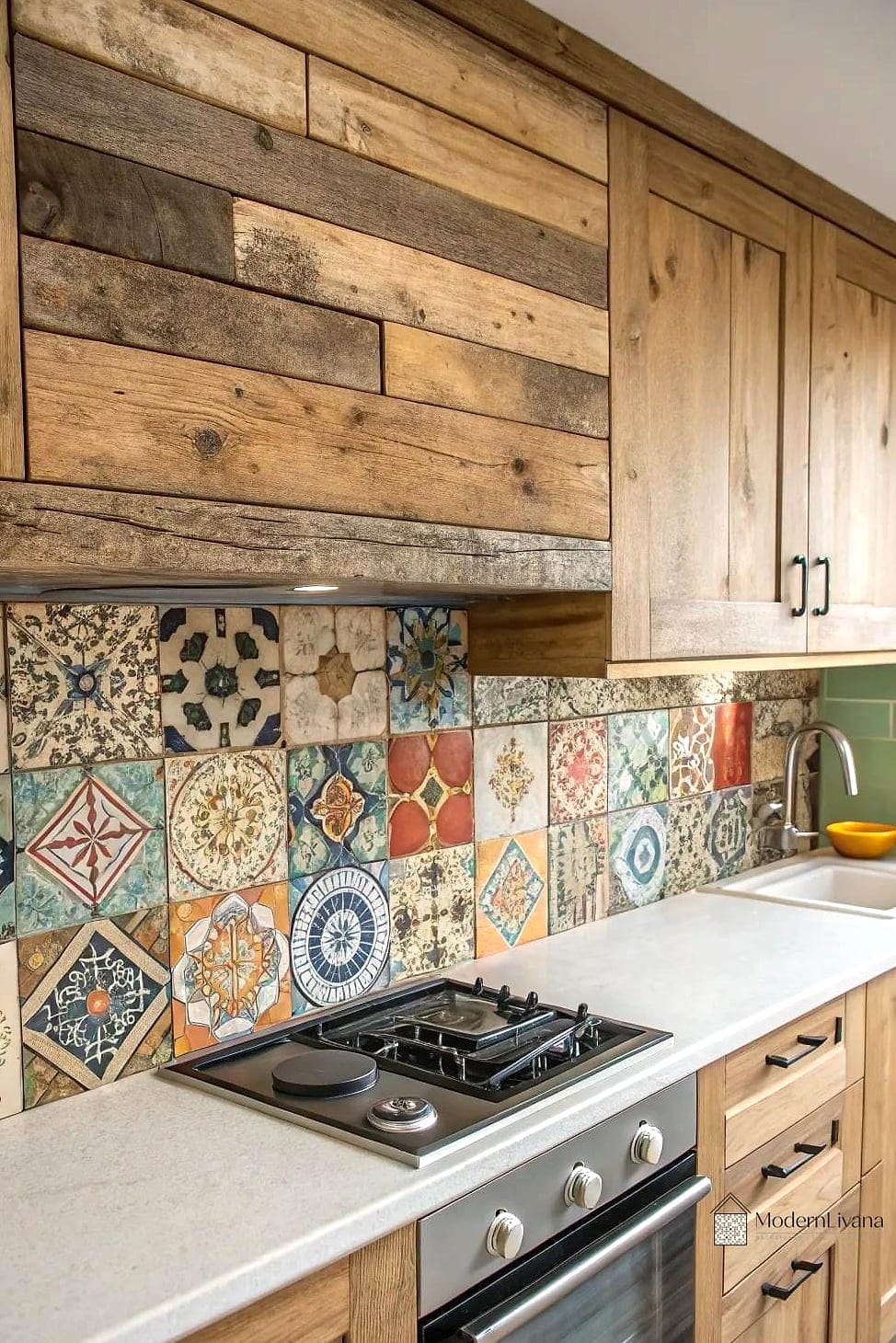Mini Wood Tile Mosaic Backsplash