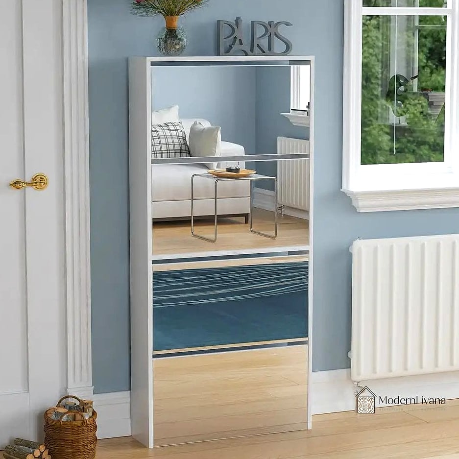 Mirrored White Shoe Cabinet