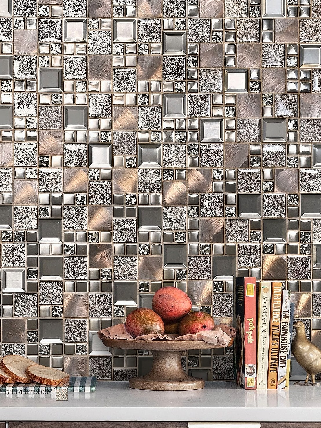 Mixed Metal Mosaic Backsplash