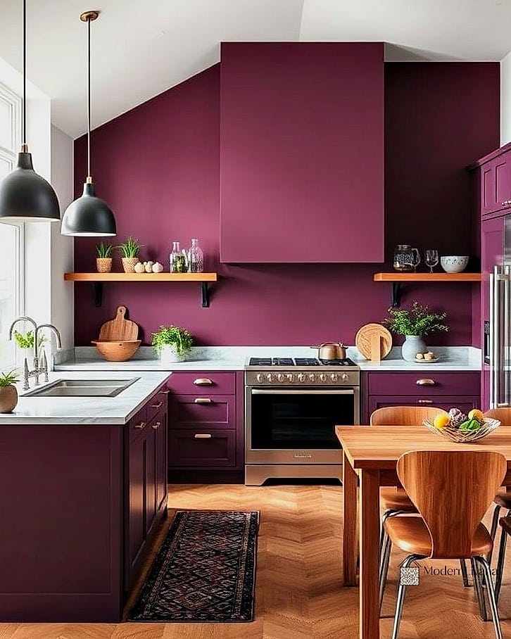 29 Purple Kitchen Ideas That Are Stylish and Practical 6 Moody Aubergine Kitchen with Matte Black Fixtures