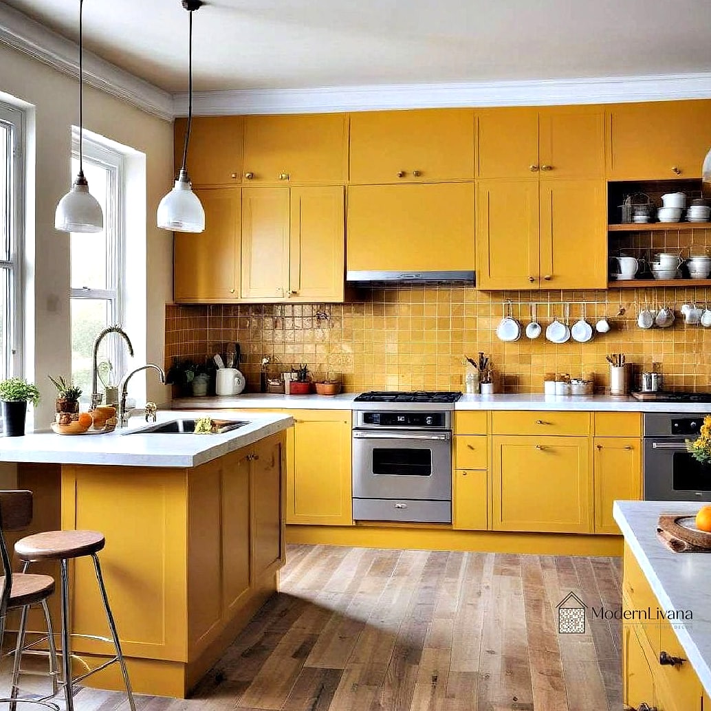 29 Colorful Kitchen Ideas That Look Expensive But Aren't 13 Mustard Yellow Bar Stools