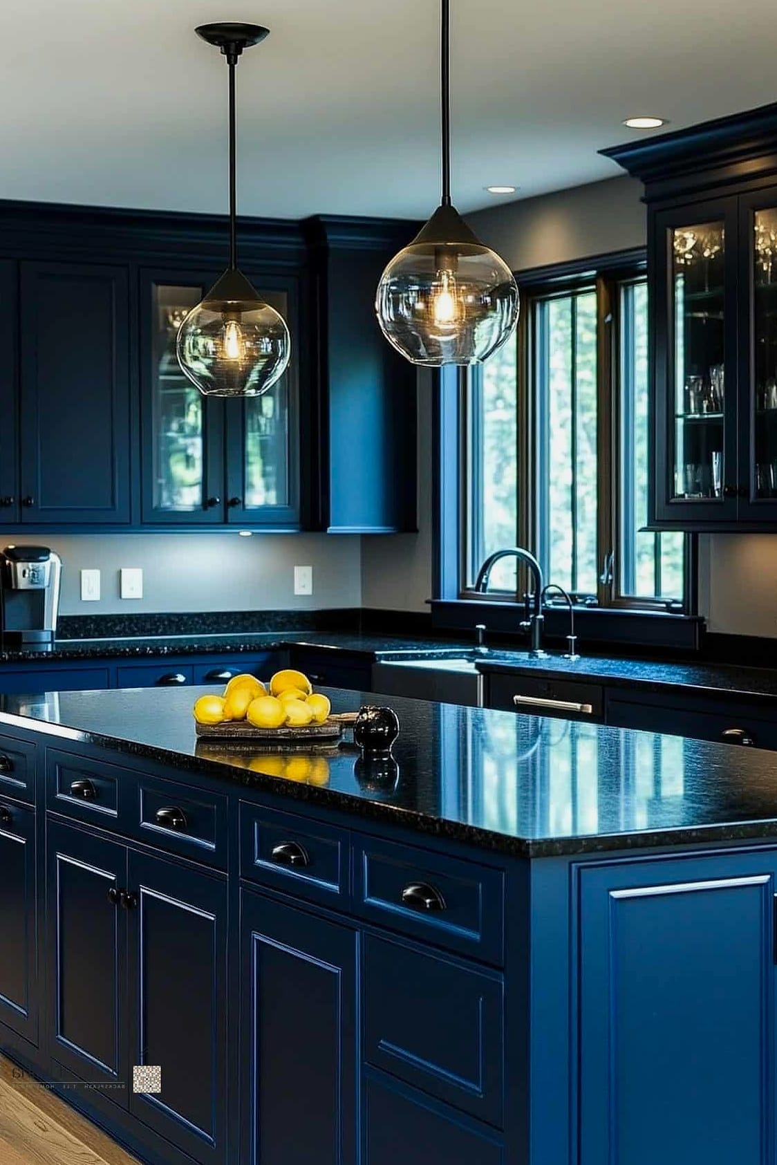 Navy Blue Kitchen with Black Fixtures