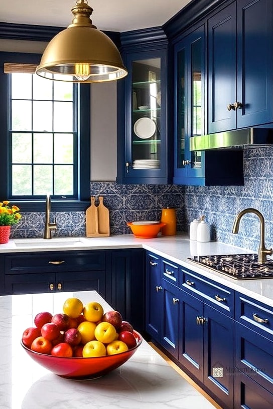 29 Colorful Kitchen Ideas That Look Expensive But Aren't 14 Navy Blue Kitchen Island