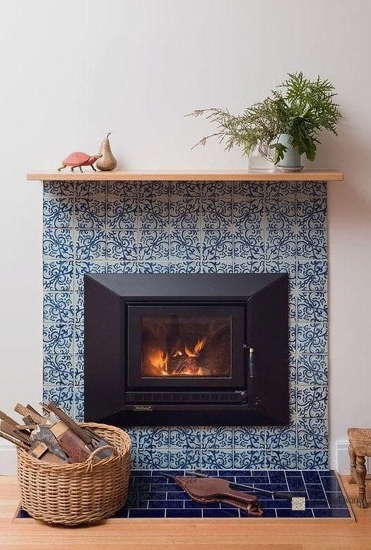 23 Blue Mosaic Tile Ideas From Homes We Absolutely Love 3 Navy Mosaic Fireplace Surround