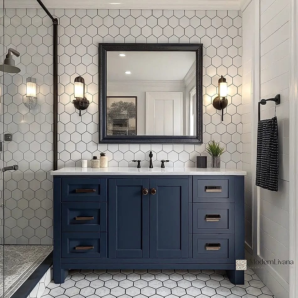 Navy Vanity With Brass Hardware