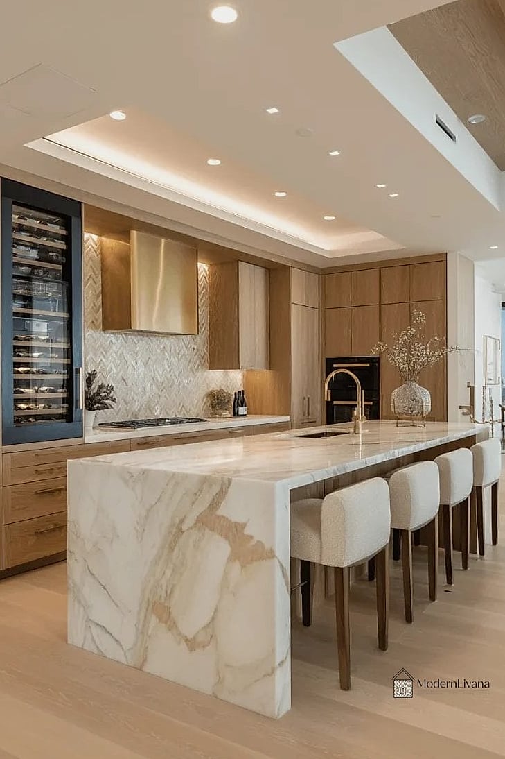 Neutral Beige and Cream Waterfall Countertop