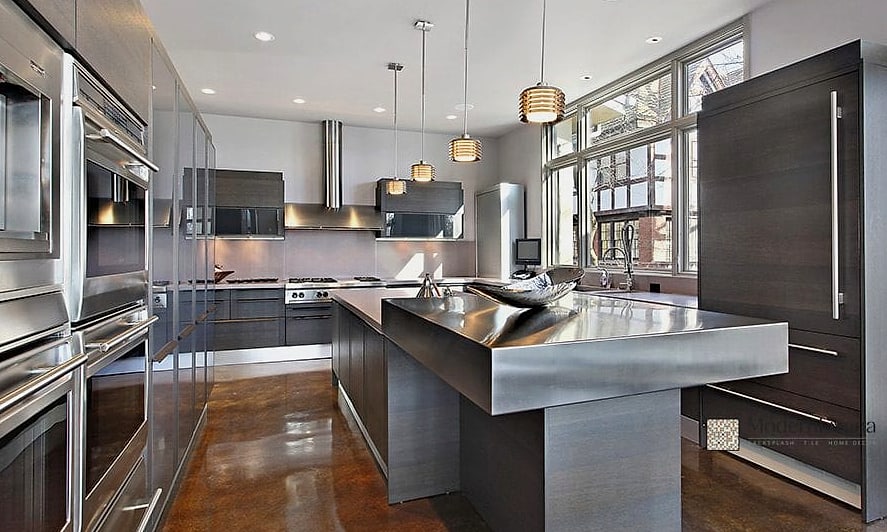 Nickel-Plated Cabinet Hardware in a Coastal Kitchen