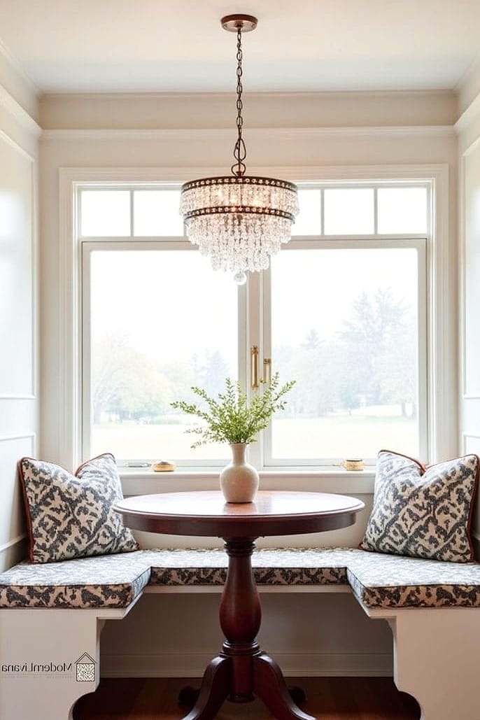 Nook Anchored by a Chandelier