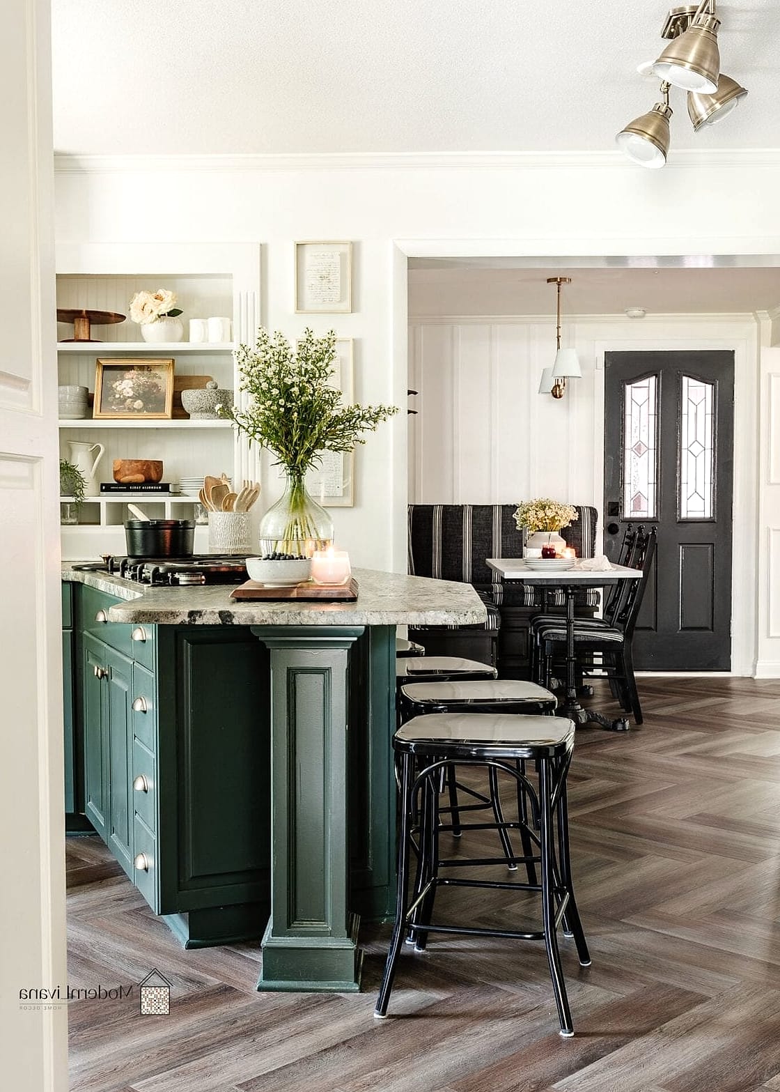 Nook with a Herringbone Tile Accent Wall