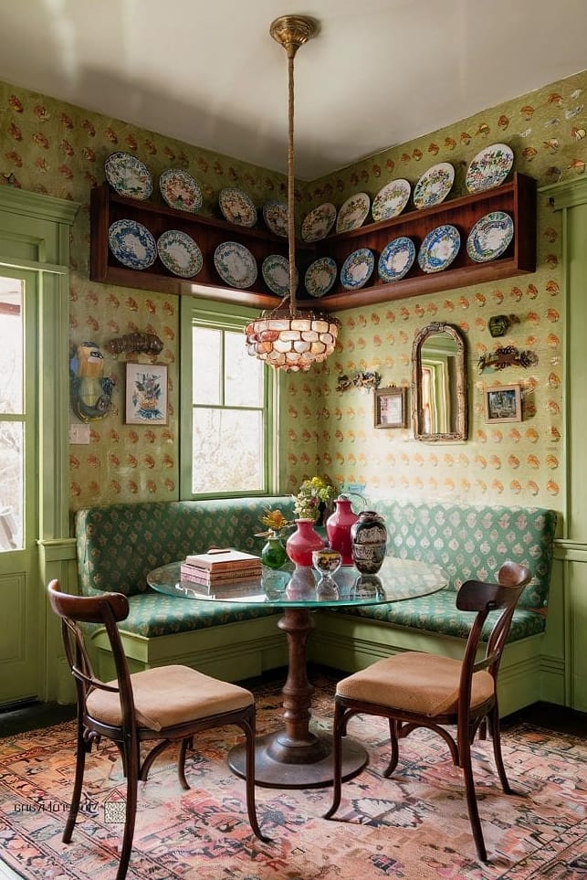 Nook with a Vintage-Inspired Table and Mismatched Chairs