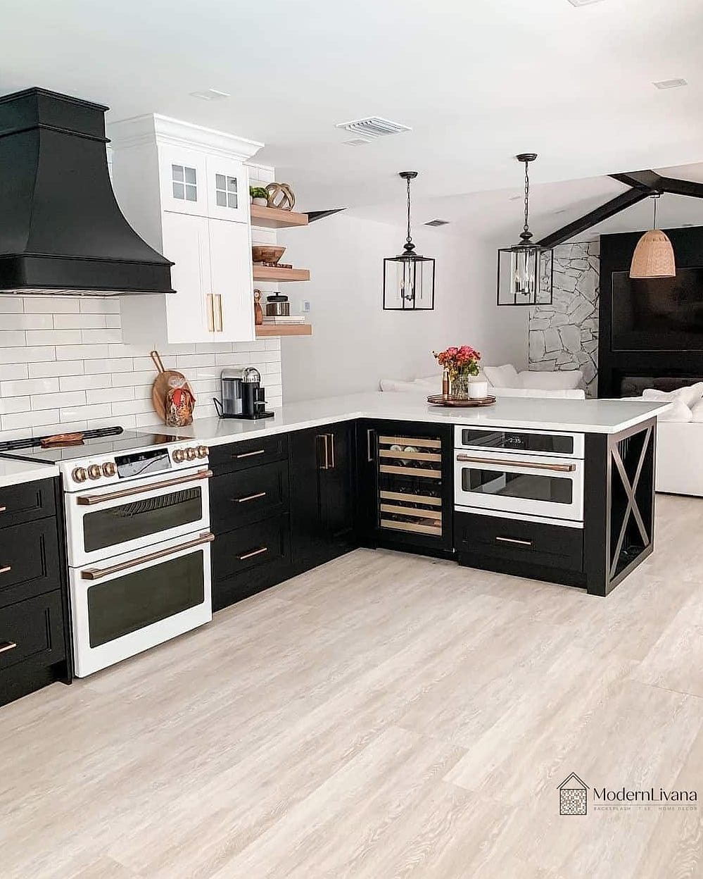 28 Off White Kitchen Ideas You Haven't Seen Before 5 Off White Cabinets with a Black Steel Range Hood