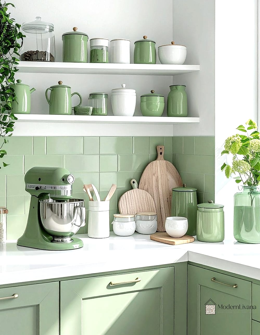 28 Off White Kitchen Ideas You Haven't Seen Before 7 Off White Kitchen with a Sage Green Island