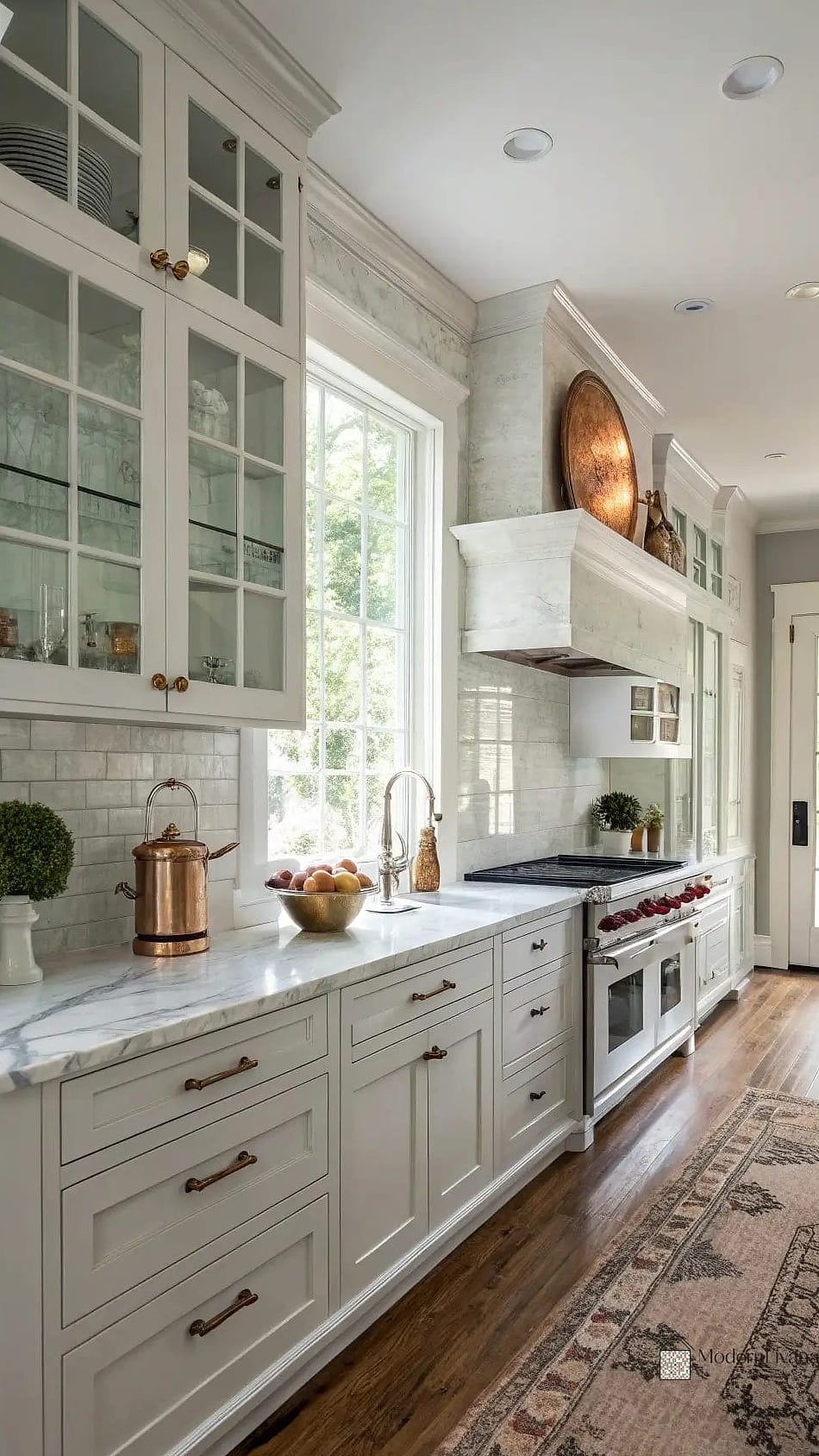 28 Off White Kitchen Ideas You Haven't Seen Before 15 Off White Kitchen with a Copper Farmhouse Sink