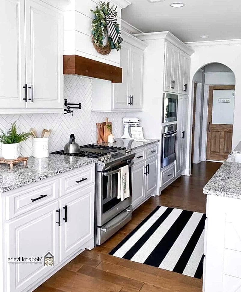 28 Off White Kitchen Ideas You Haven't Seen Before 16 Off White Cabinets with Herringbone Wood Flooring
