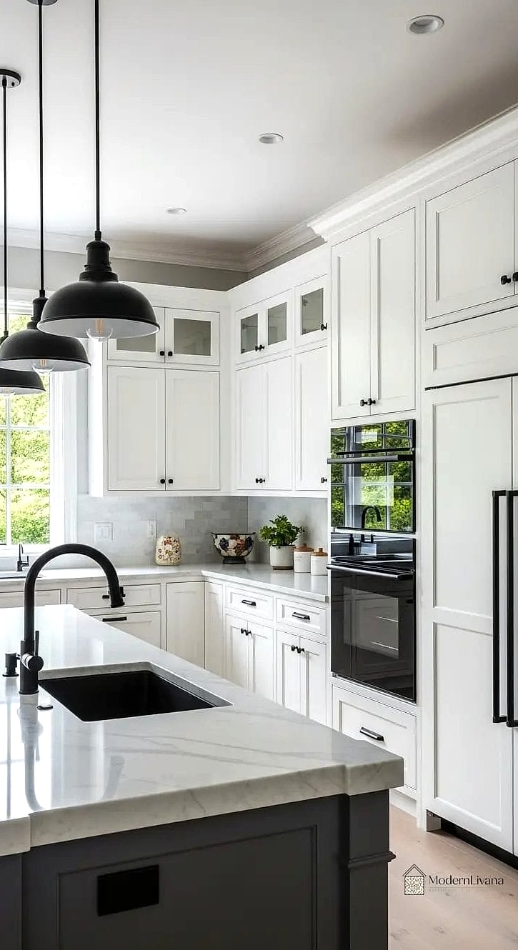 28 Off White Kitchen Ideas You Haven't Seen Before 18 Off White Cabinets with a Bold Graphic Tile Floor