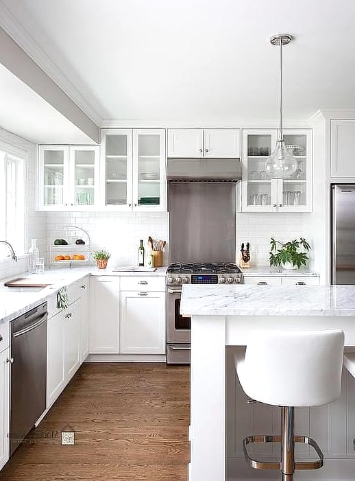28 Off White Kitchen Ideas You Haven't Seen Before 19 Off White Kitchen with Glass-Front Upper Cabinets