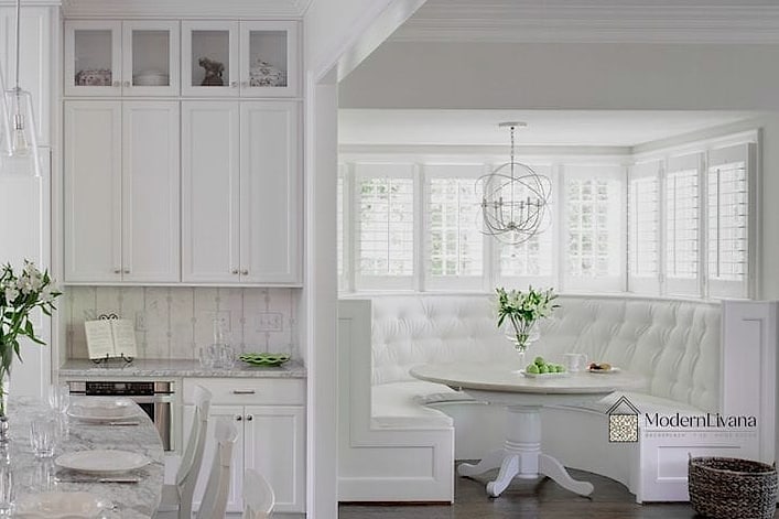 28 Off White Kitchen Ideas You Haven't Seen Before 23 Off White Kitchen with a Built-In Banquette