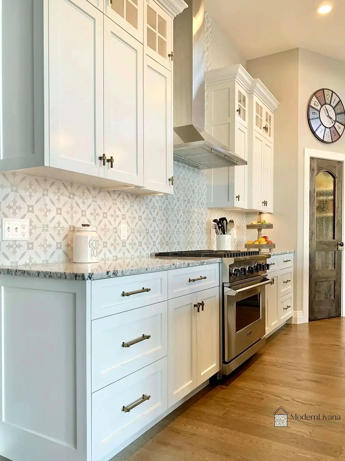 28 Off White Kitchen Ideas You Haven't Seen Before 26 Off White Cabinets with a Patterned Cement Tile Backsplash
