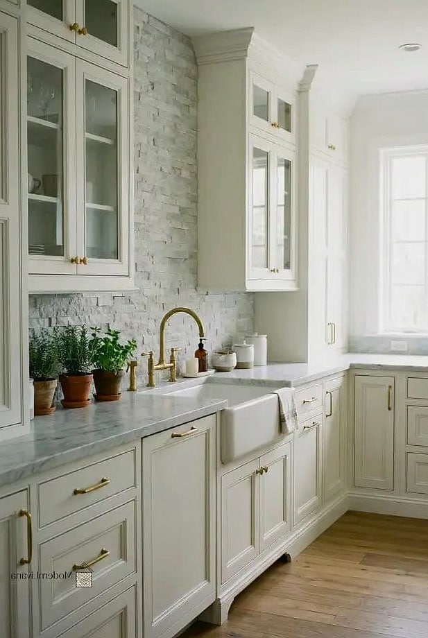 28 Off White Kitchen Ideas You Haven't Seen Before 30 Off White Cabinets with a Statement Vent Hood Cover