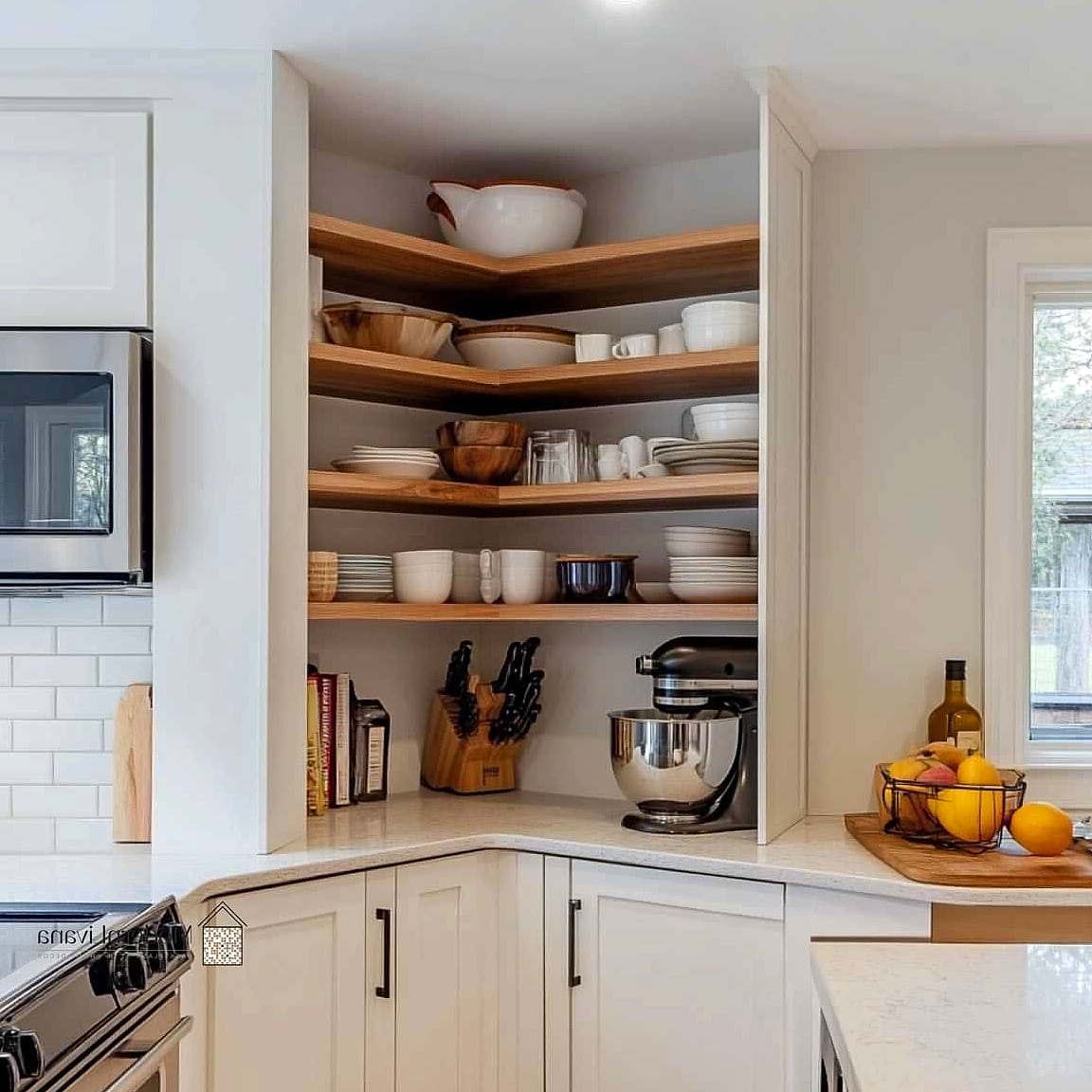 30 Kitchen Cabinet Ideas That Are Absolutely Worth It 27 Open Corner Shelving Instead of Cabinet Doors