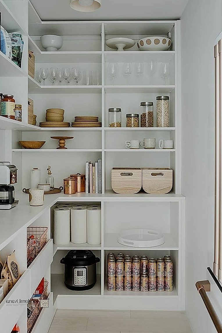 Open Shelving with White Backsplash Tile