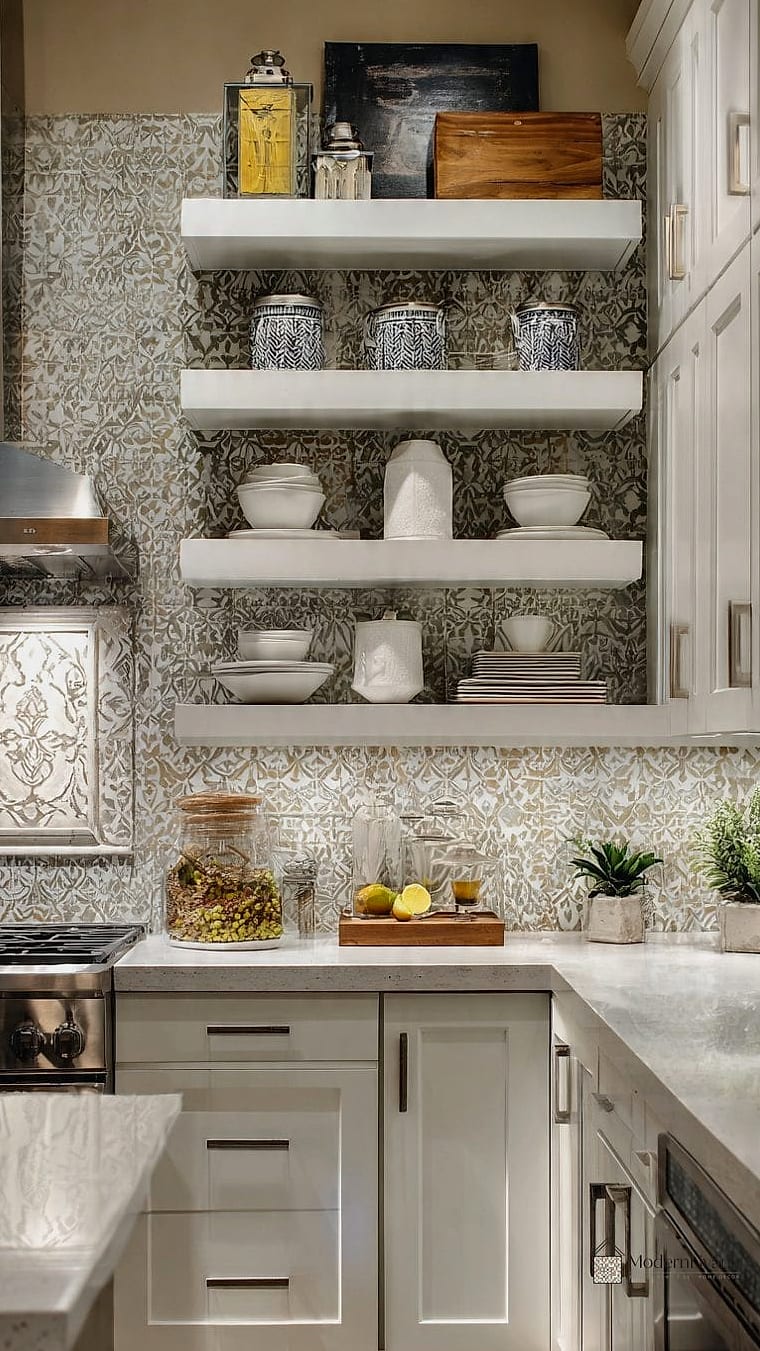 Open Shelving with Tile Backdrop
