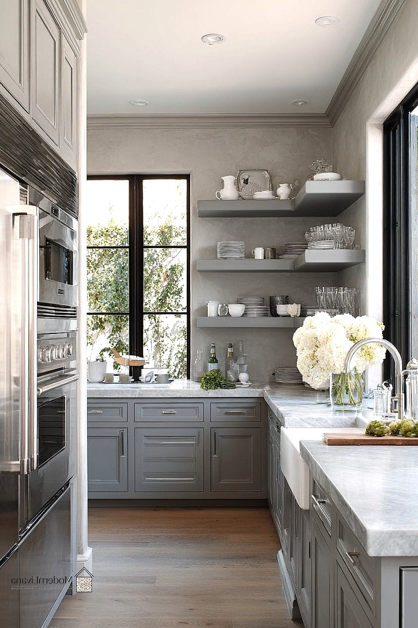 Open Shelving in Weathered Gray Wood