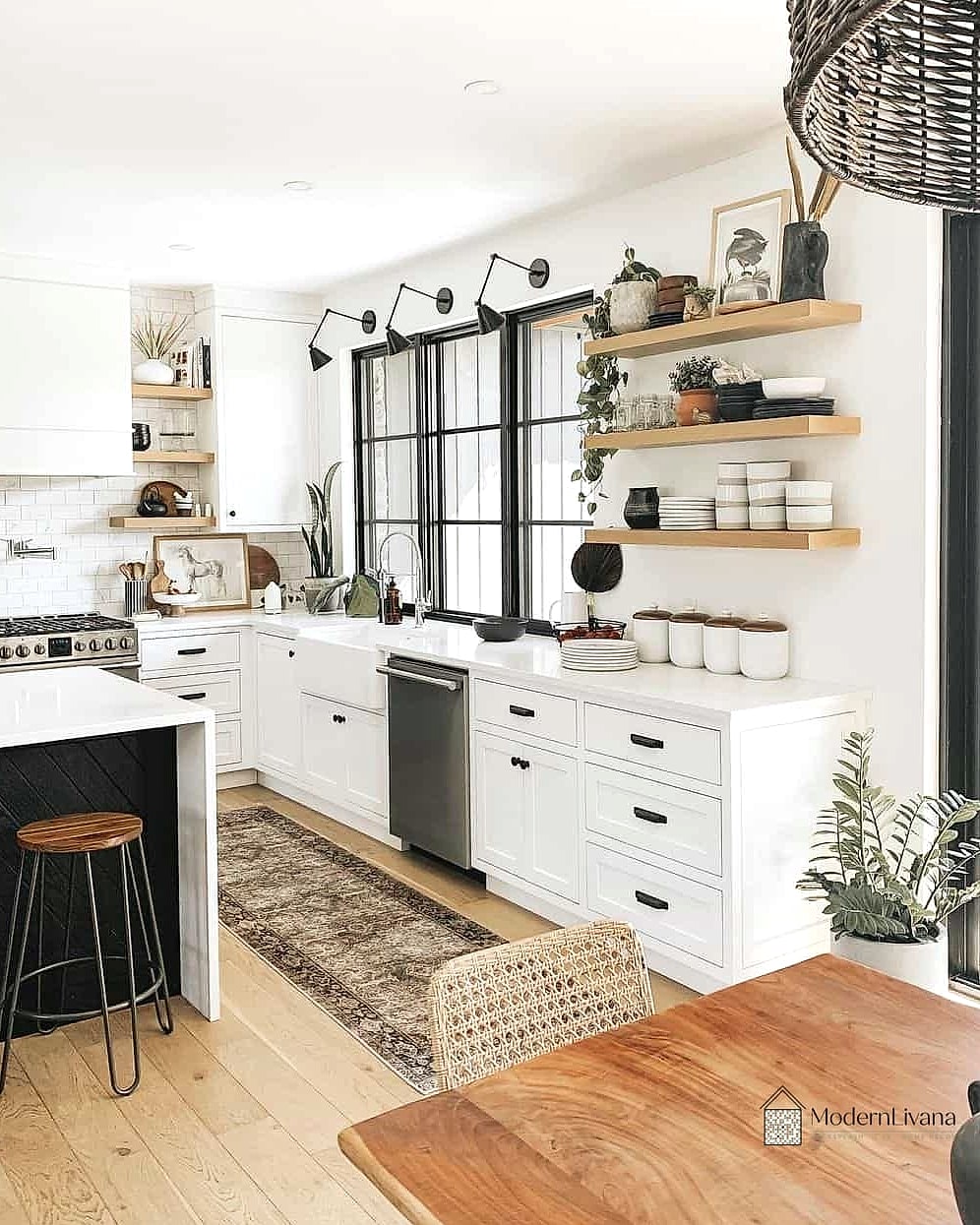 Open Shelving Paired with White Cabinets