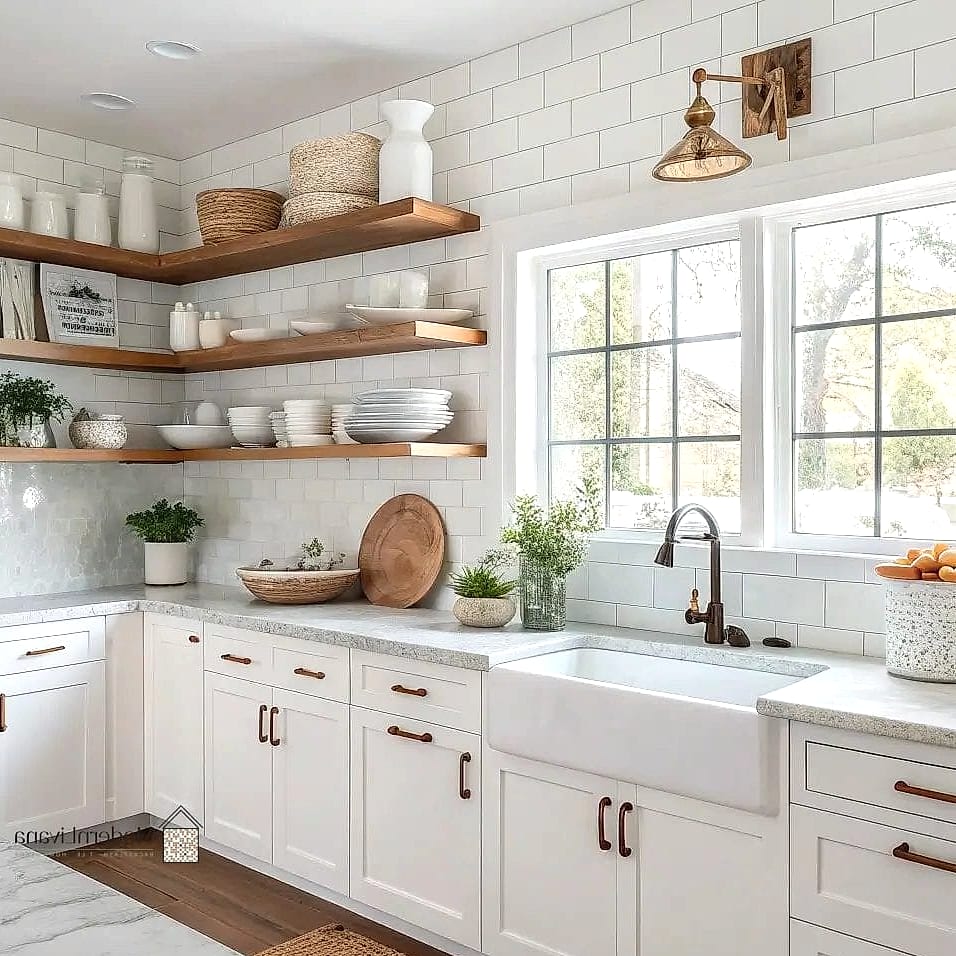 Open Shelving Mixed with Shaker Cabinets